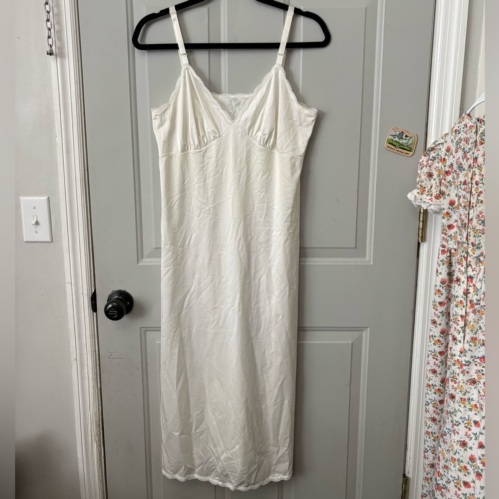 Classic Cream Slip Chemise with Lace Trim